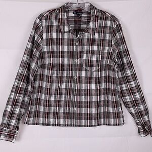 Gap 100% Cotton Women Boyfriend Button Down Long Sleeve Shirt M Plaid Burgundy